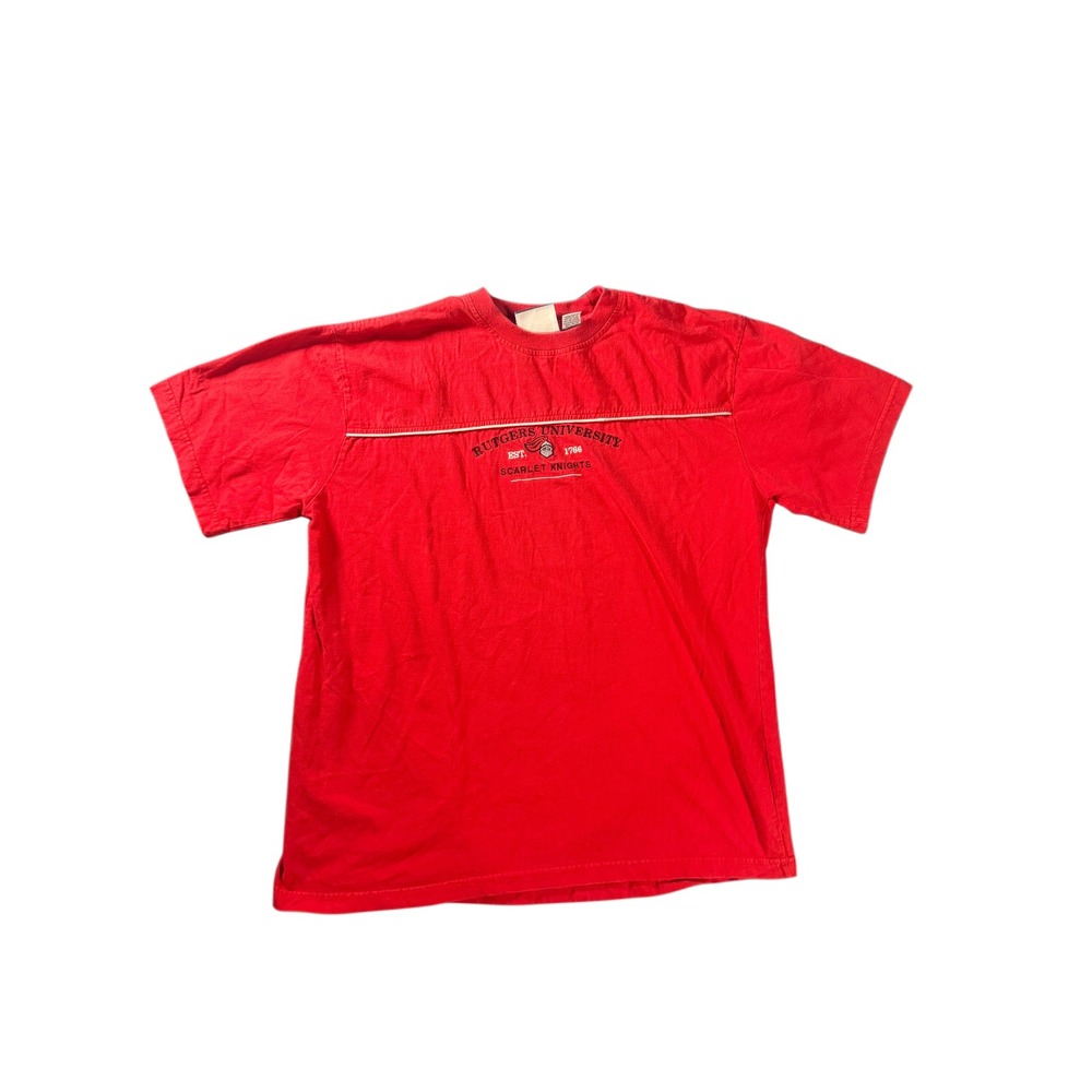 Vintage Rutgers University Scarlet Knights Red Embroidered T-Shirt Mens Large